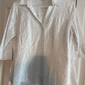 Elegant White Eyelet Women's Blouse